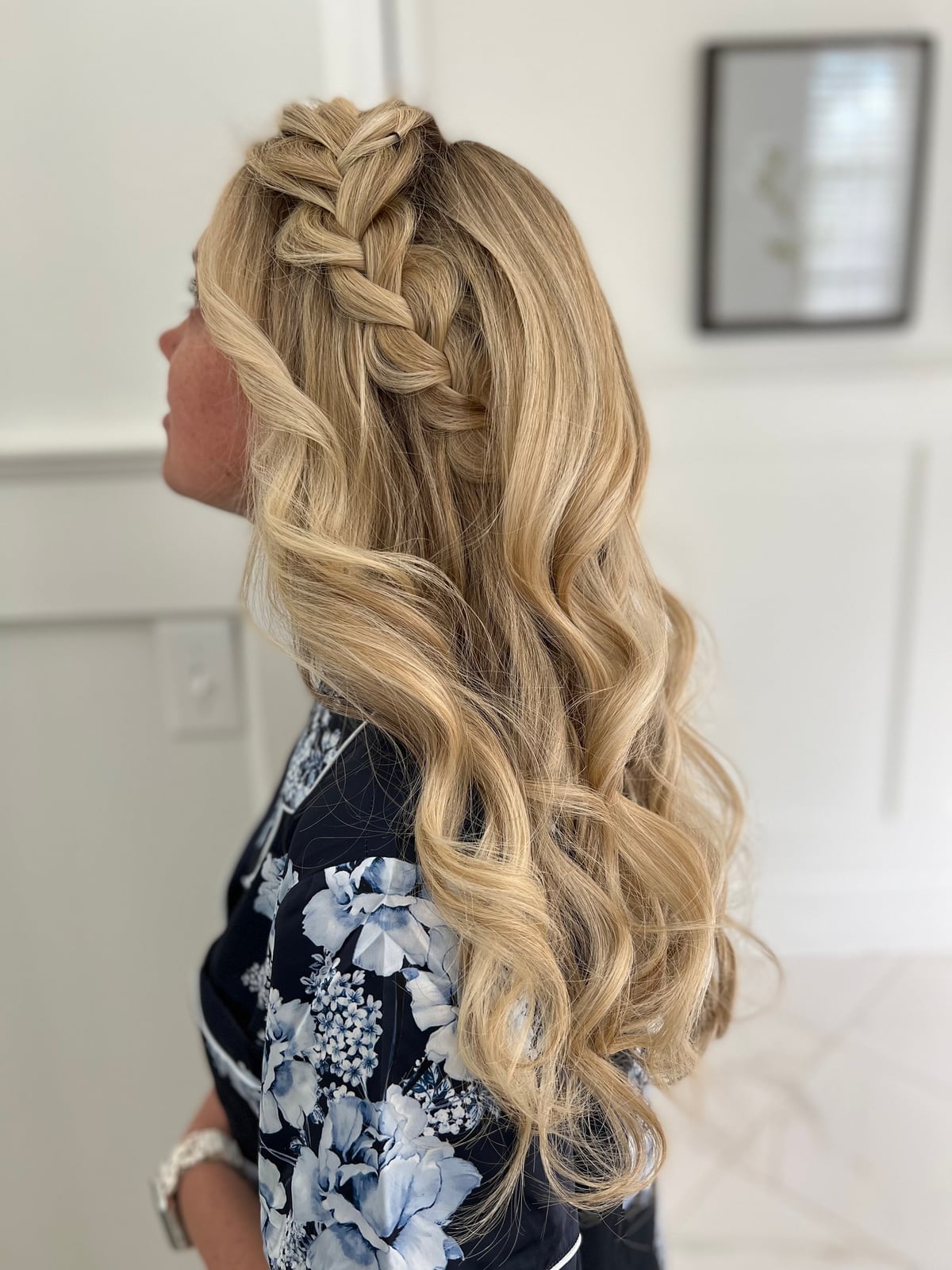 Ash Blonde Half-Up Crown Braid With Side Swept Ash Blonde Half-Up Crown Braid With Side Swept — Classy Bridesmaid Hair