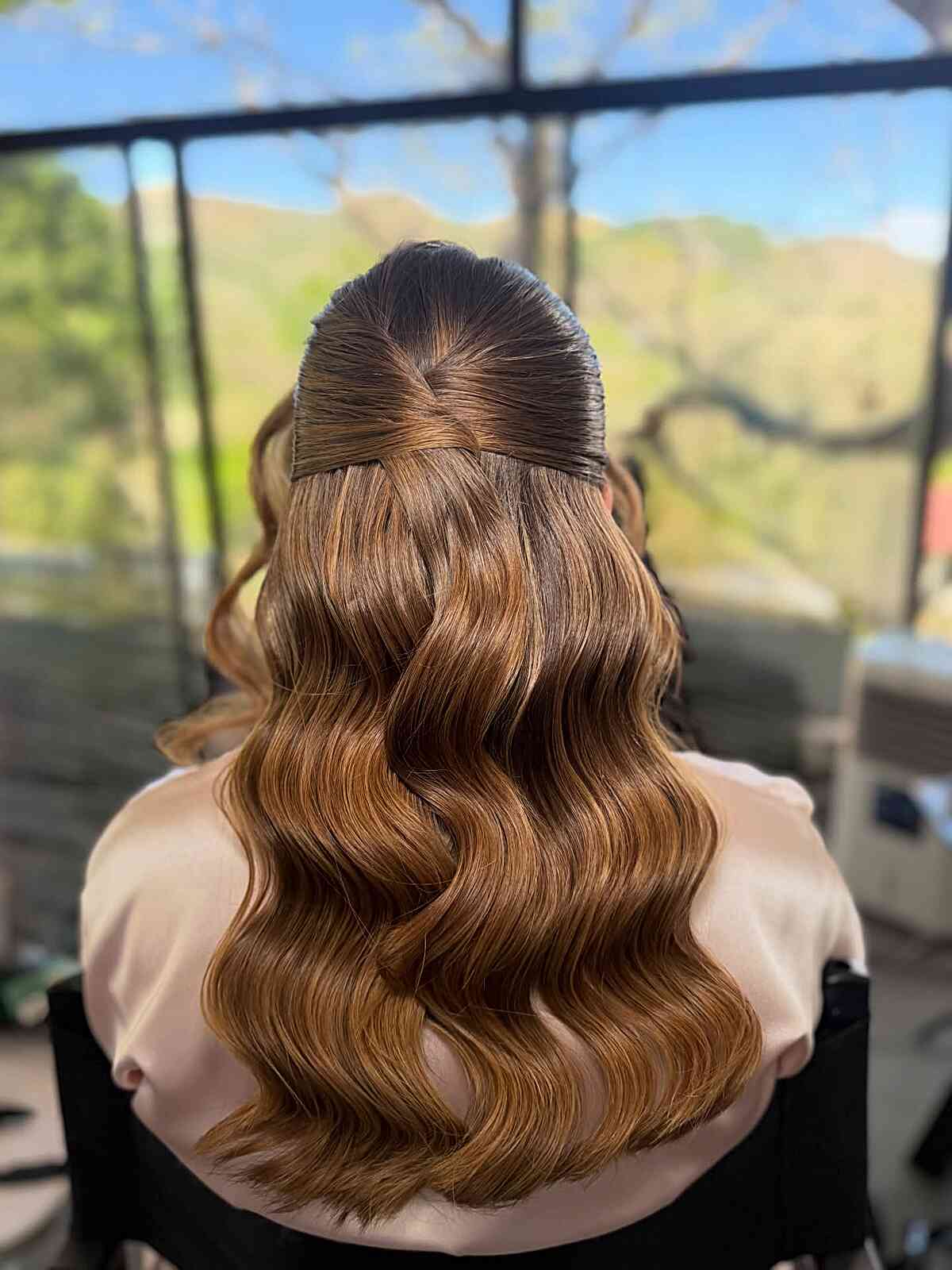 Mid-Back Wavy Half-Up Half-Down Mid-Back Wavy Half-Up Half-Down — Classy Bridesmaid Hair