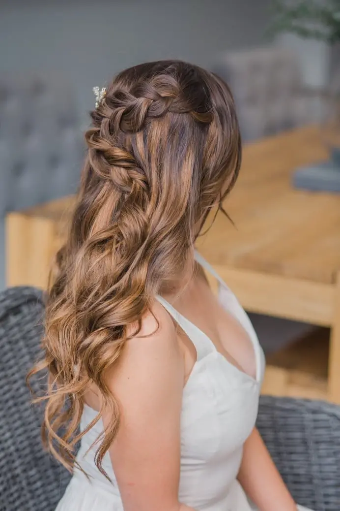 Chestnut Brown Half-Up With Side Braid Chestnut Brown Half-Up With Side Braid — Classy Bridesmaid Hair