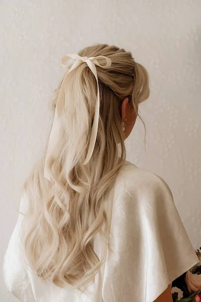 Ash Blonde Loose Waves With Ribbon Ash Blonde Loose Waves With Ribbon — Classy Bridesmaid Hair
