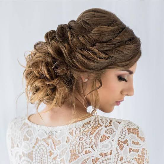 Voluminous Warm Brown Updo With Wispy Bangs — Classy Bridesmaid Hair Updo
