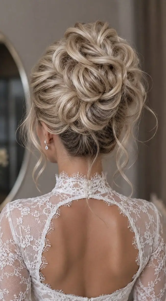 Voluminous Ash Blonde Loose Updo With Curls — Classy Bridesmaid Hair Updo