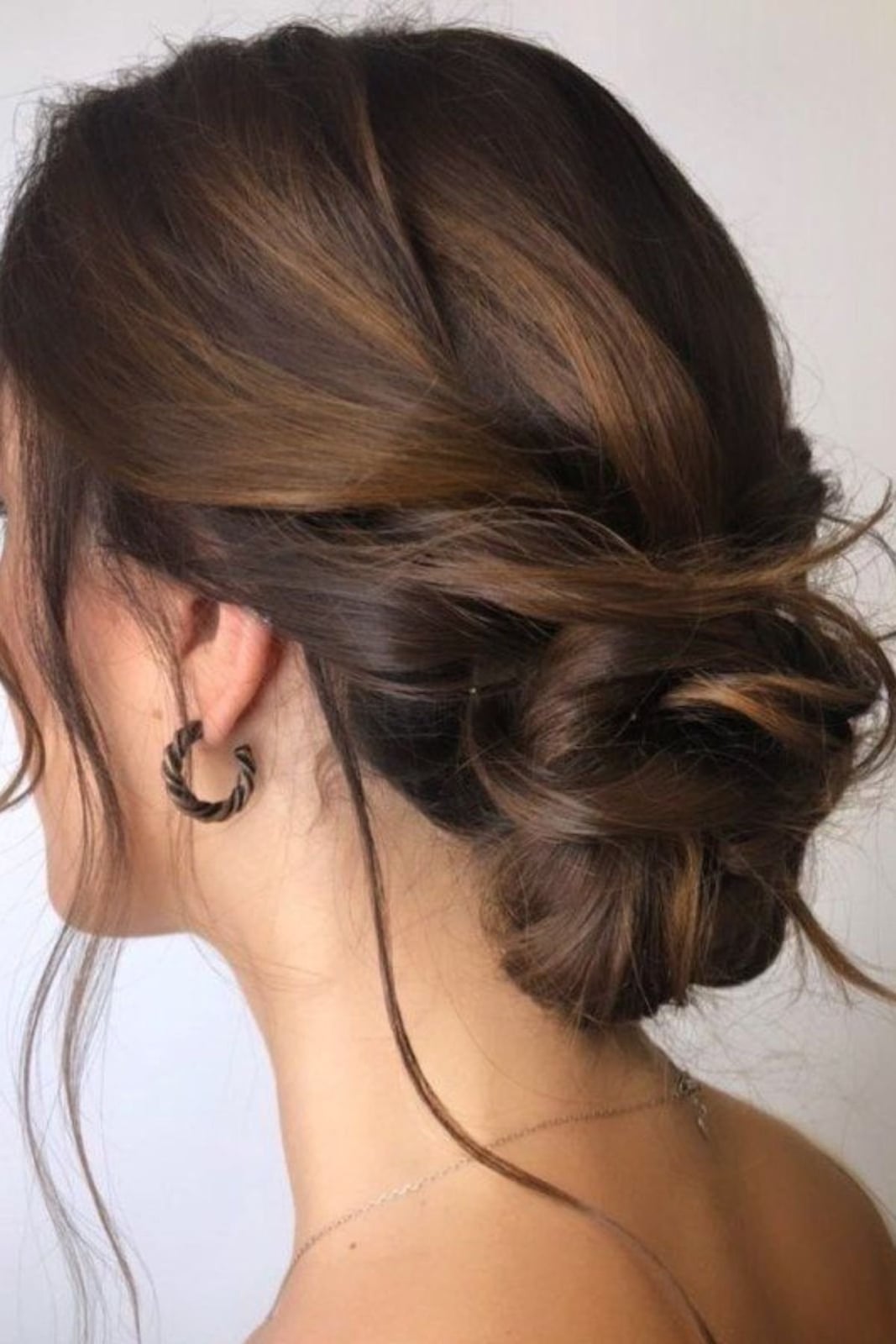 Softly Twisted Dark Brown Low Chignon — Classy Bridesmaid Hair Updo