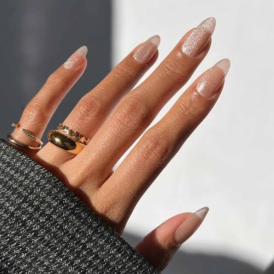 Sheer Pink Medium Almond Shimmer French — Classy Bridesmaid Nails