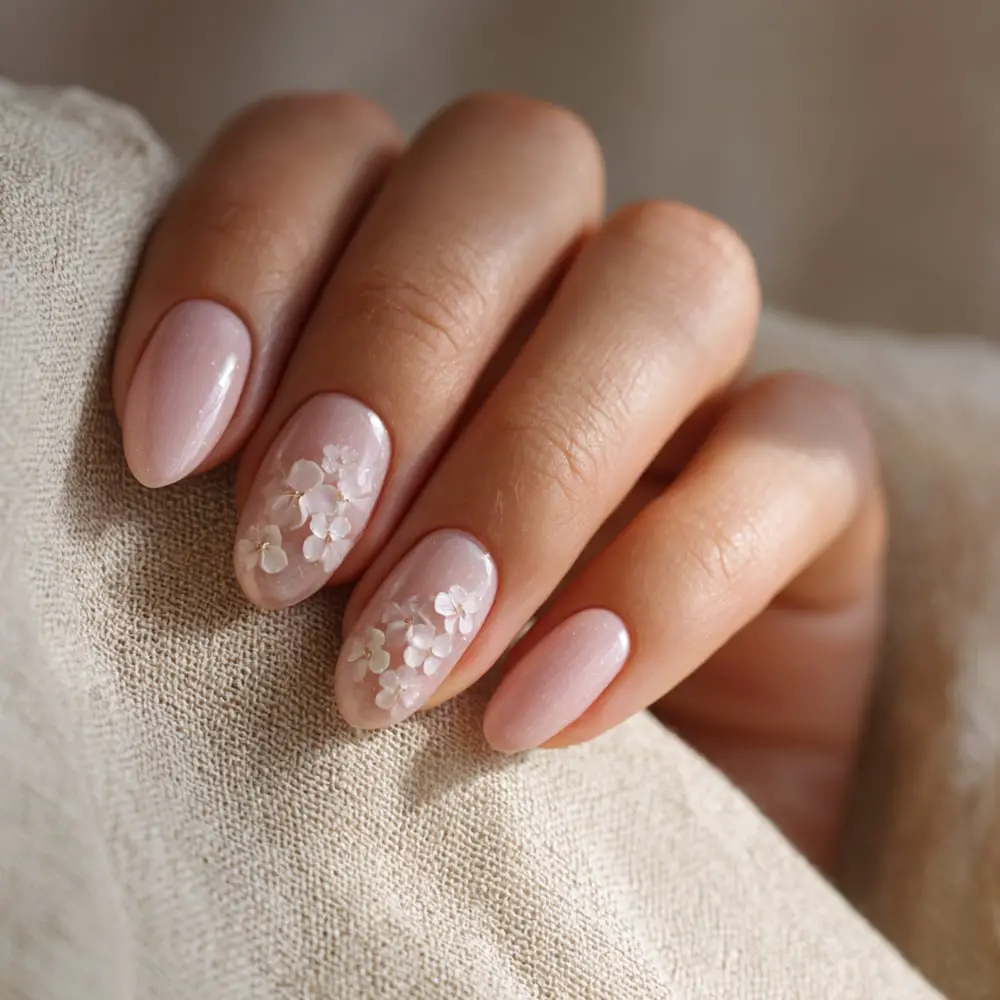 Pale Pink Oval With 3D Floral Art — Classy Bridesmaid Nails
