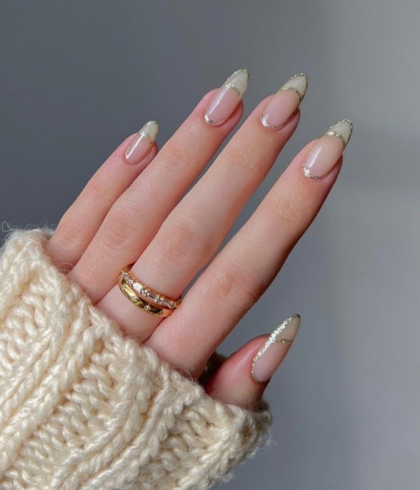 Sheer Pink Gold Glitter French Tips — Classy Bridesmaid Nails