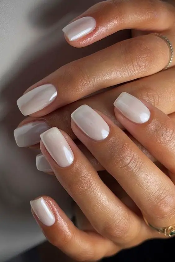 Opaque Milky White Short Square Nails — Classy Bridesmaid Nails