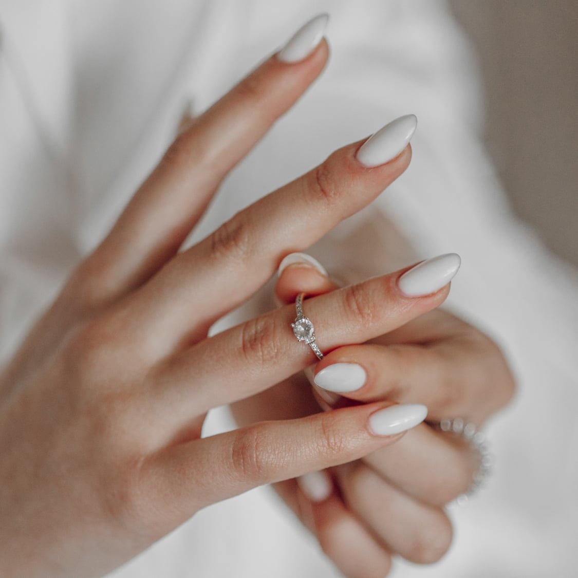 Solid Milky White Short Oval Nails, Glossy — Classy Bridesmaid Nails