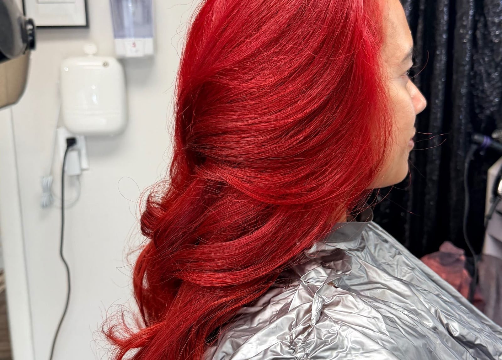 Collarbone Blowout Side Part Collarbone Blowout Side Part — Classy Bright Red Hair