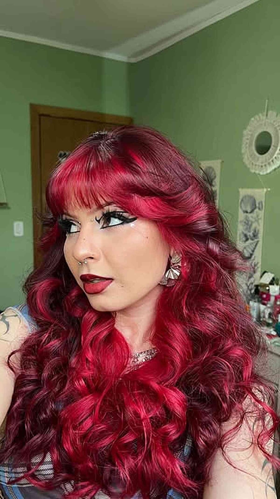 Mid-Back Blowout With Curtain Bangs Mid-Back Blowout With Curtain Bangs — Classy Bright Red Hair