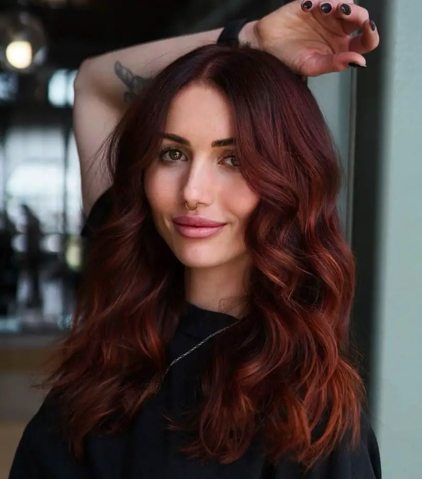 Dark Bright Red Mid-Back Blowout Dark Bright Red Mid-Back Blowout — Classy Bright Red Hair