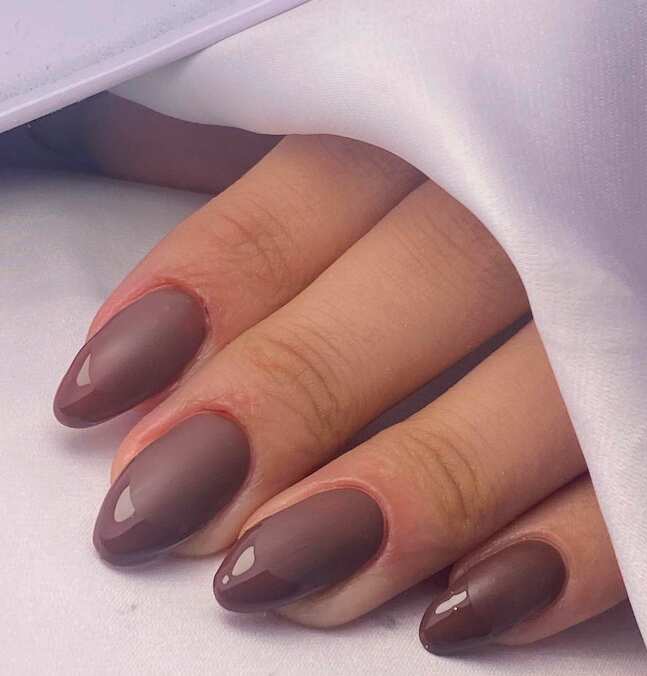 Medium Almond Nails In Solid Matte Brown Medium Almond Nails In Solid Matte Brown — Classy Brown Almond Nails
