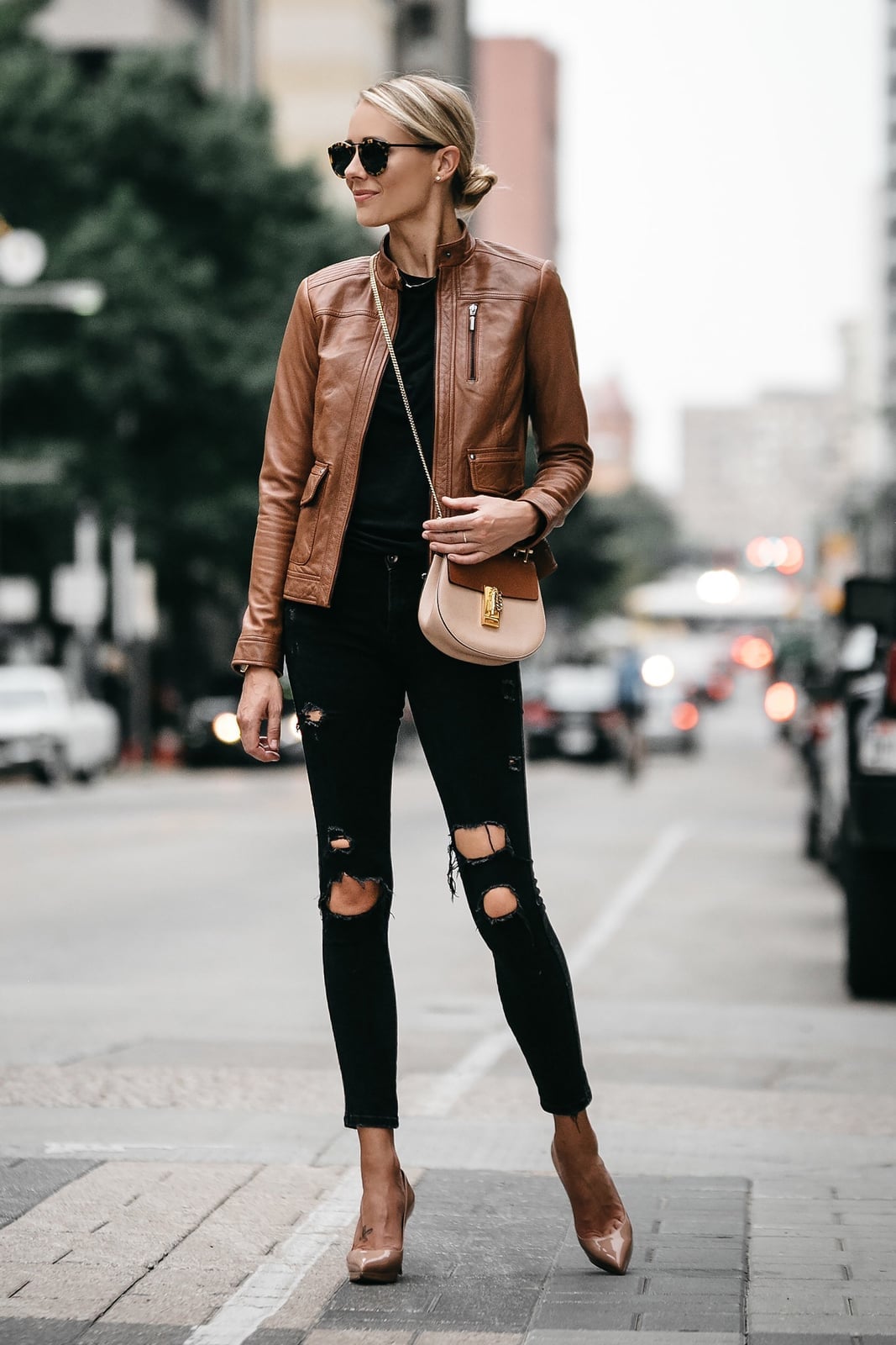 Brown Leather Moto Jacket with Distressed Jeans Brown Leather Moto Jacket with Distressed Jeans — Classy Brown Leather Jacket Outfit