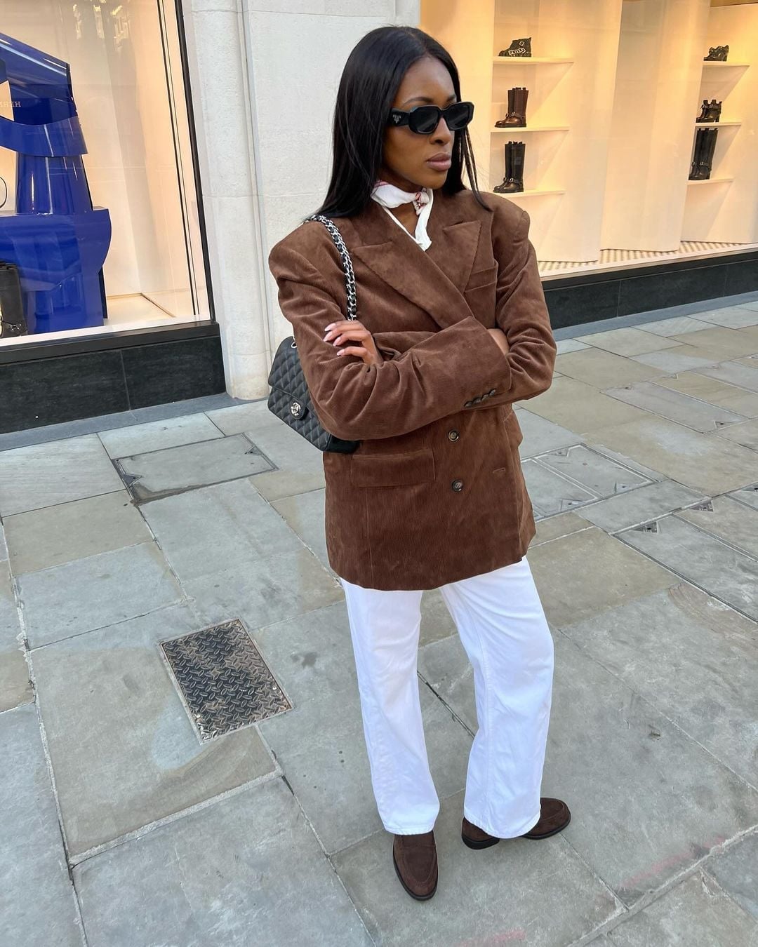Corduroy Blazer With T-Shirt And White Trousers — Classy Brown Suede Jacket Outfit