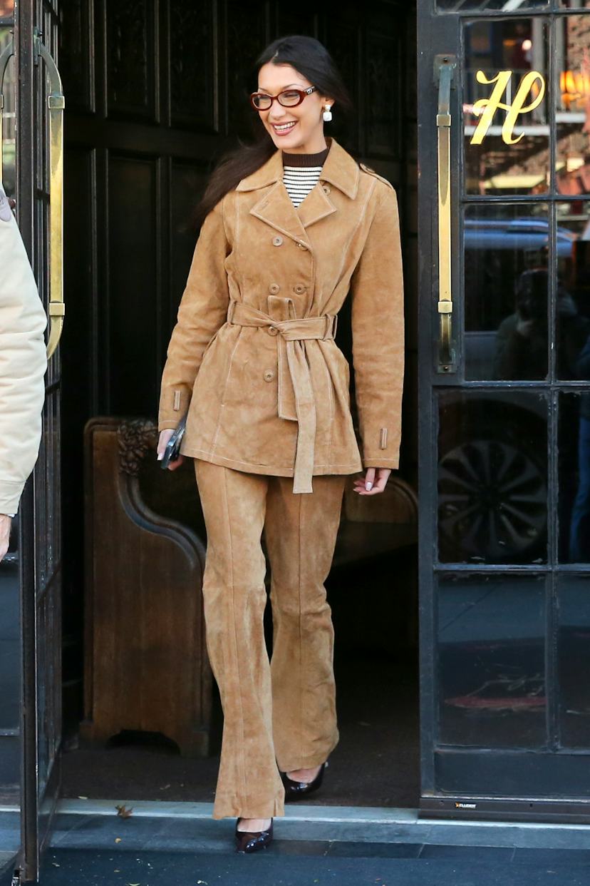 Safari Suede Jacket With Flared Pants — Classy Brown Suede Jacket Outfit