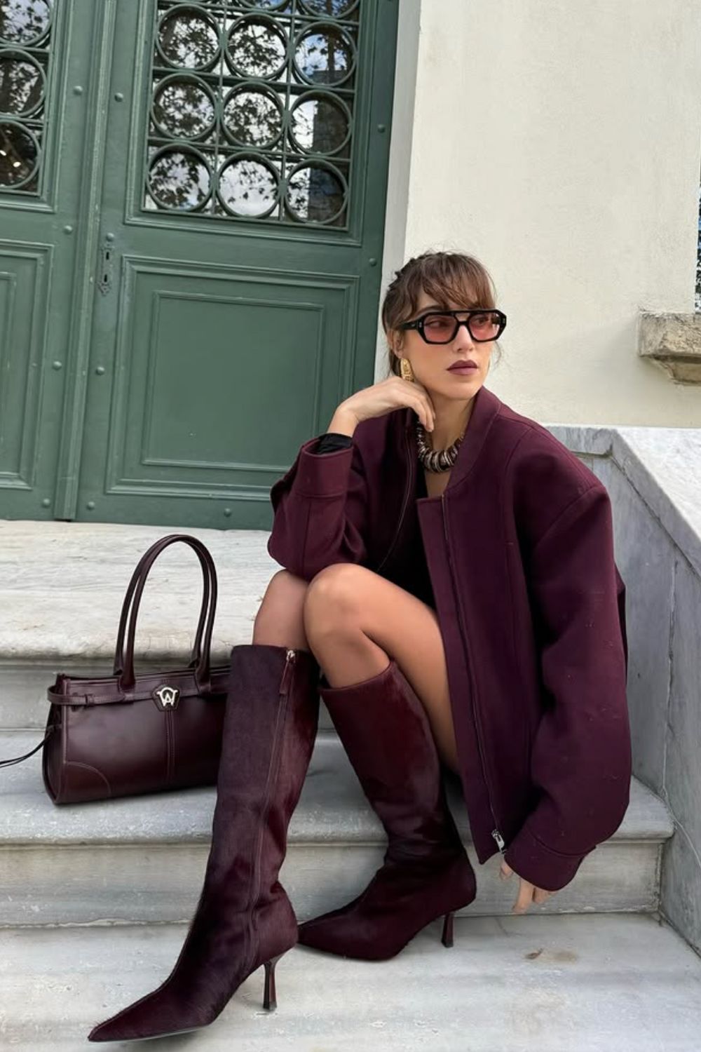 Burgundy Suede Boots with Mini Skirt Burgundy Suede Boots with Mini Skirt — Classy Burgundy Boots Outfit