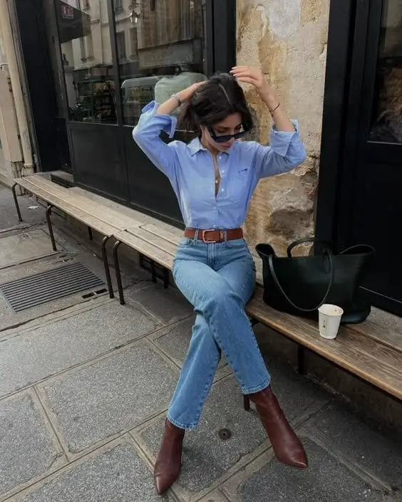 Blue Button-Down With Straight-Leg Jeans Blue Button-Down With Straight-Leg Jeans — Classy Business Casual Outfits