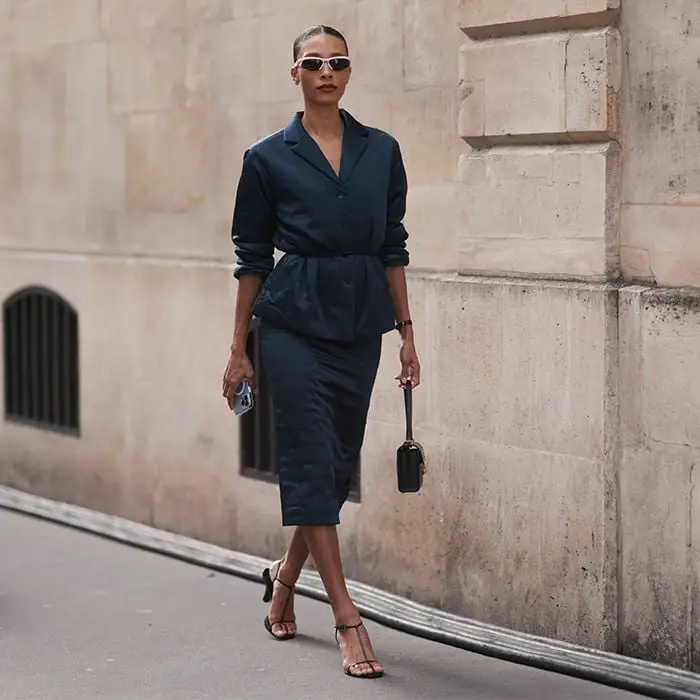 Dark Blue Structured Jacket And Pencil Skirt Set Dark Blue Structured Jacket And Pencil Skirt Set — Classy Business Casual Outfits