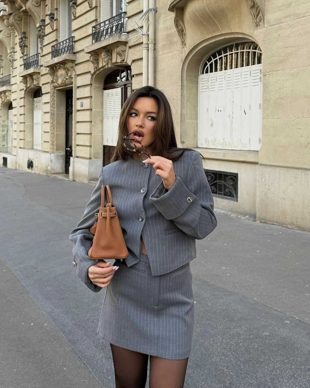 Gray Pinstripe Cropped Jacket and Matching Skirt Gray Pinstripe Cropped Jacket and Matching Skirt — Classy Business Outfits