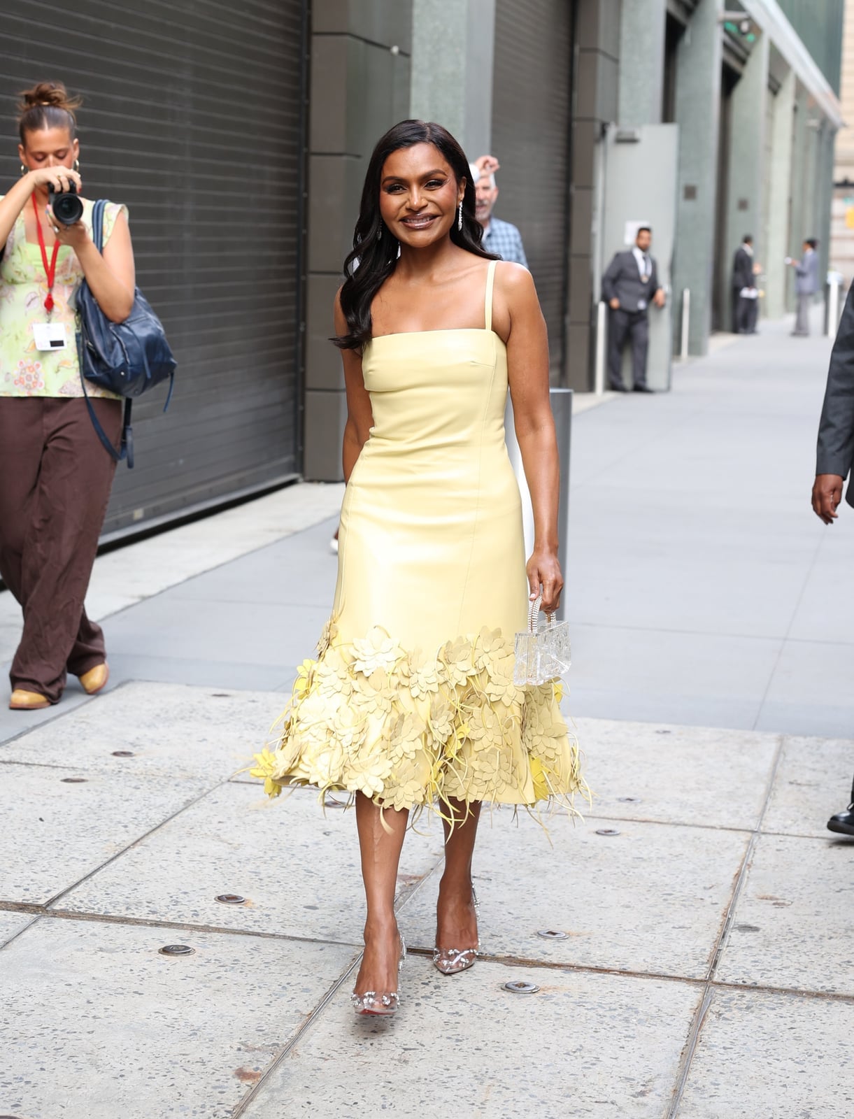 Butter Yellow Midi Dress with Floral Hem Applique, Leather-Like Butter Yellow Midi Dress with Floral Hem Applique, Leather-Like — Classy Butter Yellow Dress