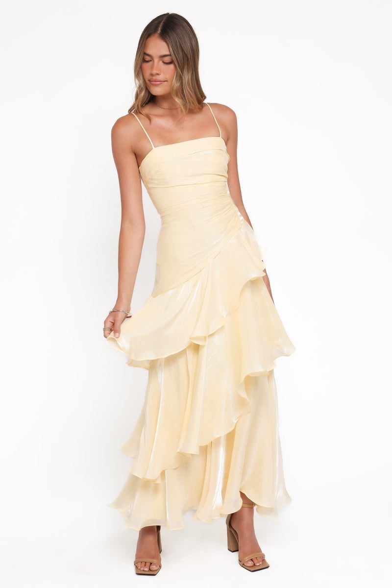 Pale Yellow Tiered Ruffled Maxi Dress Pale Yellow Tiered Ruffled Maxi Dress — Classy Butter Yellow Dress