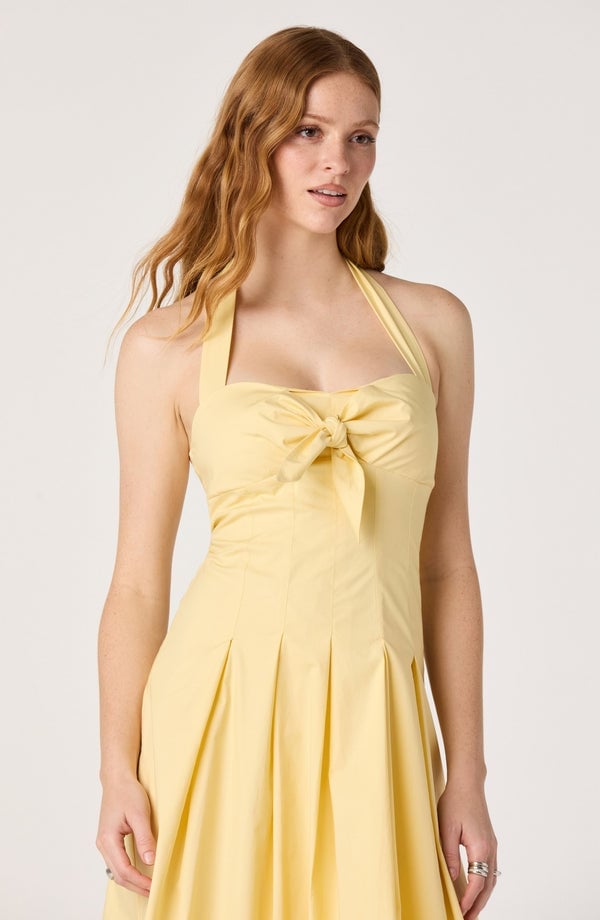 Butter Yellow Halter Neck Dress with Bow Detail Butter Yellow Halter Neck Dress with Bow Detail — Classy Butter Yellow Dress