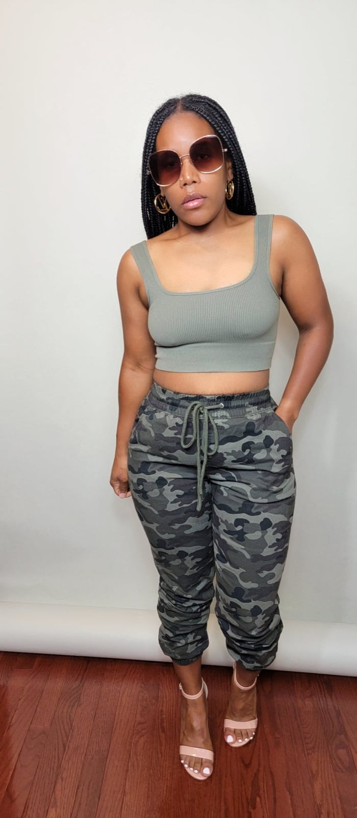 Camo Joggers With Cropped Ribbed Tank Top — Classy Camo Outfits