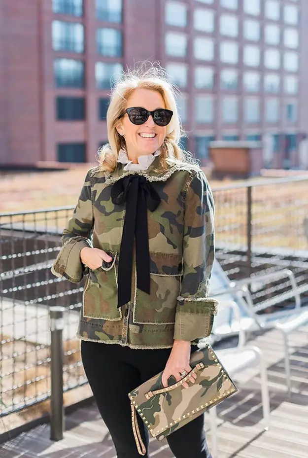 Camouflage Utility Jacket With Black Bow Detail — Classy Camo Outfits