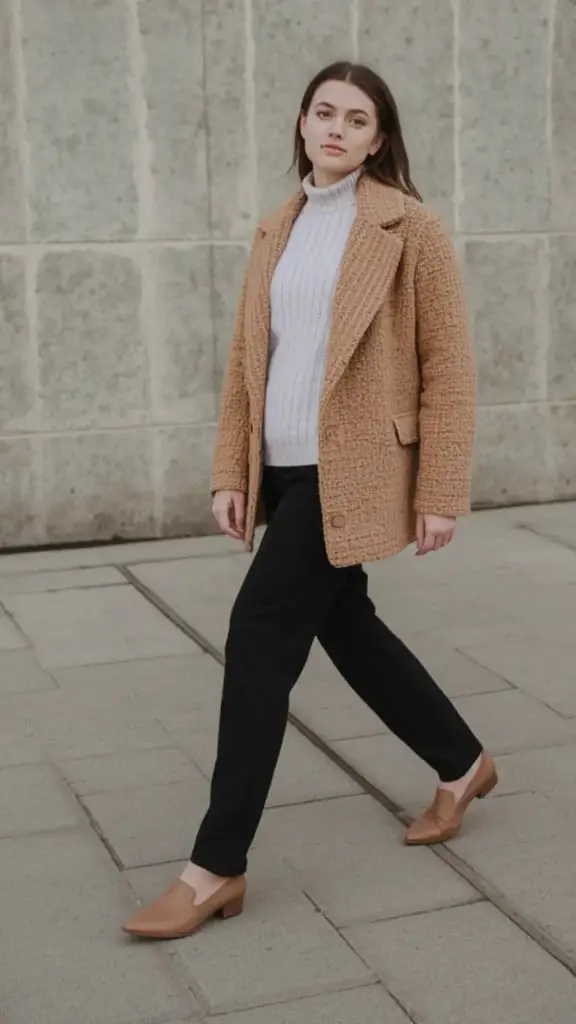 Textured Camel Boucle Jacket Adds Sophisticated, Office-Safe Version Textured Camel Boucle Jacket Adds Sophisticated, Office-Safe Version — Classy Capsule Wardrobe