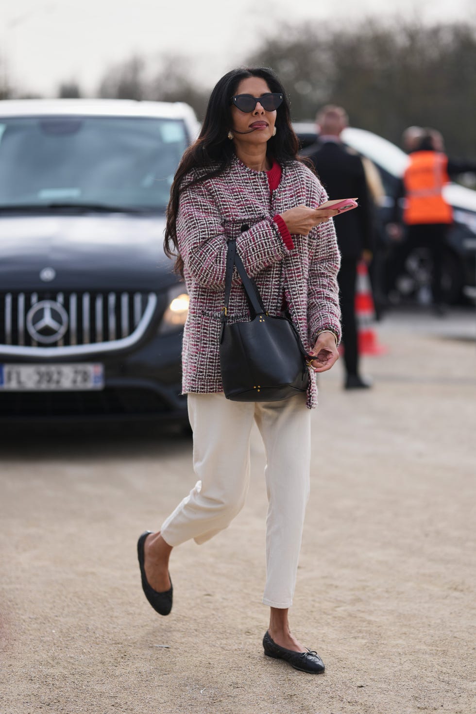 Pink and Gray Textured Jacket Adds Interest to Cream Trousers Pink and Gray Textured Jacket Adds Interest to Cream Trousers — Classy Capsule Wardrobe
