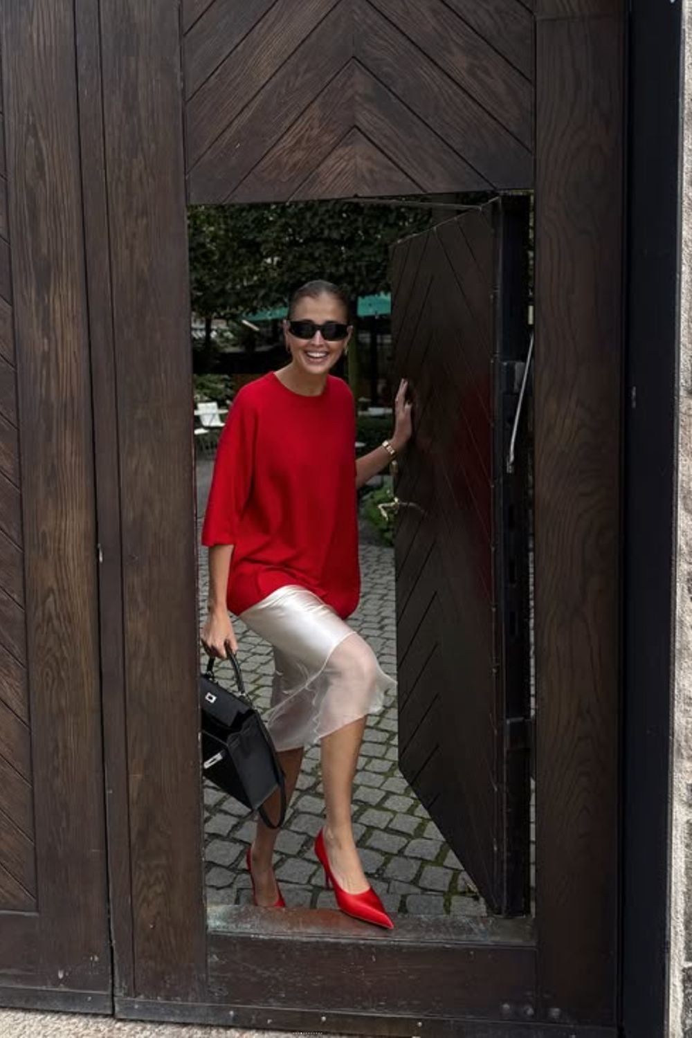 Bright Red Sweater with a Shimmering Silver Skirt Is a Festive Bright Red Sweater with a Shimmering Silver Skirt Is a Festive — Classy Casual Birthday Outfit
