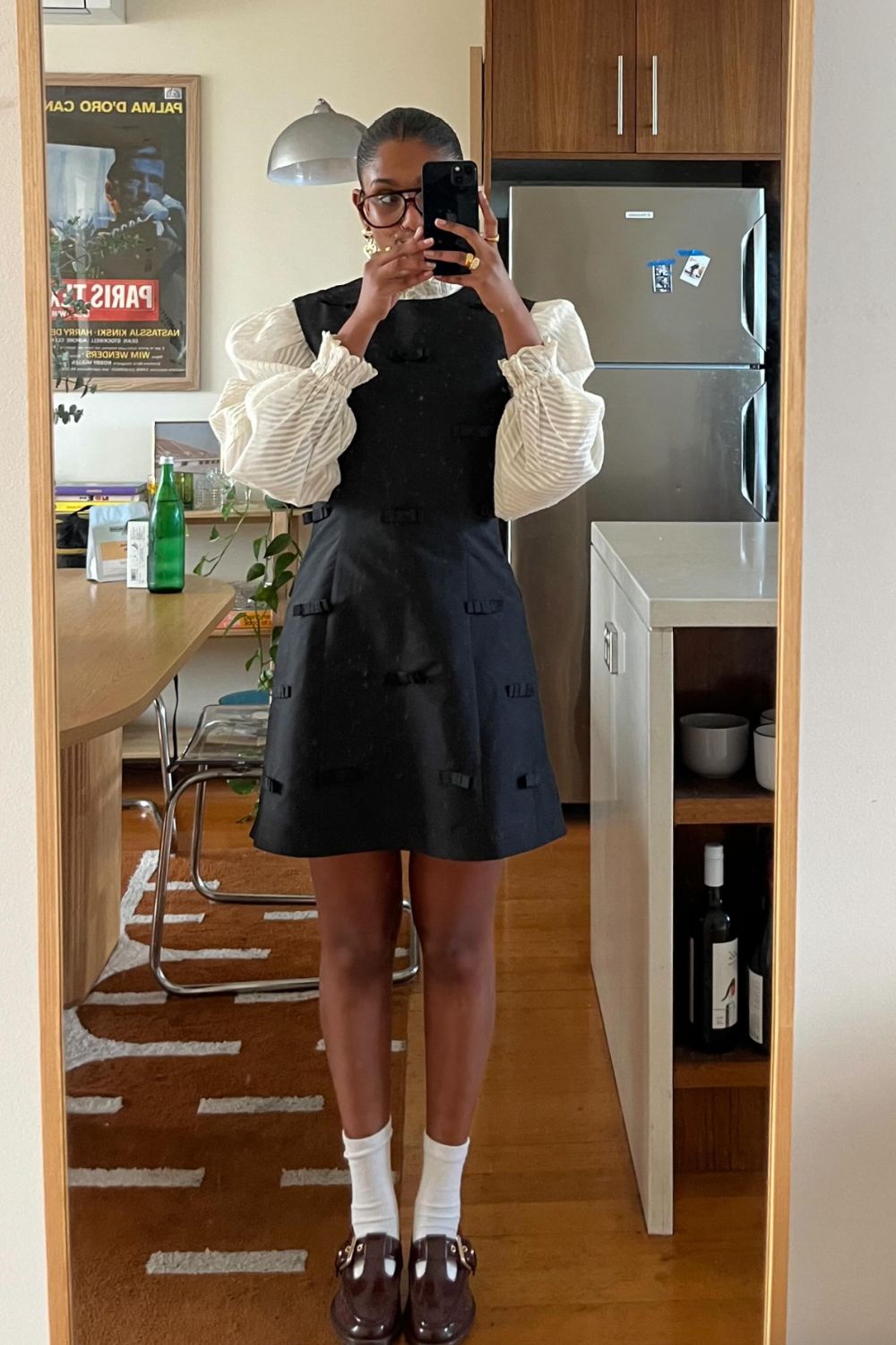 Black Mini Dress with Bows and Puff Sleeves for a Birthday Black Mini Dress with Bows and Puff Sleeves for a Birthday — Classy Casual Birthday Outfit