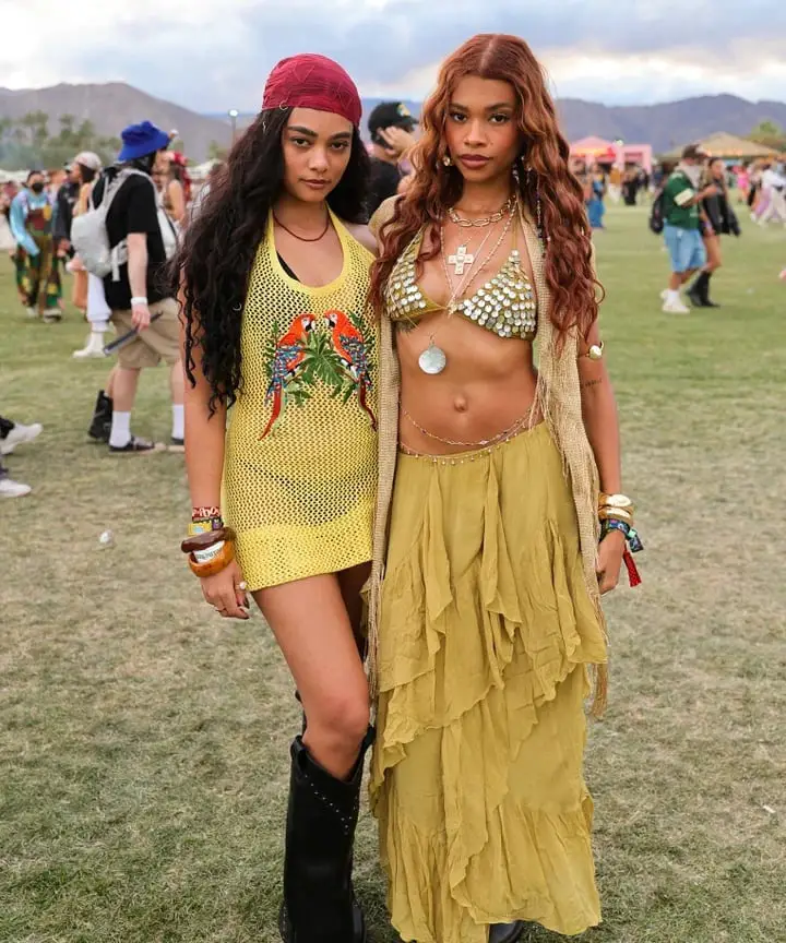 Yellow Mesh Dress and Beaded Bikini Top Yellow Mesh Dress and Beaded Bikini Top — Classy Casual Concert Outfit