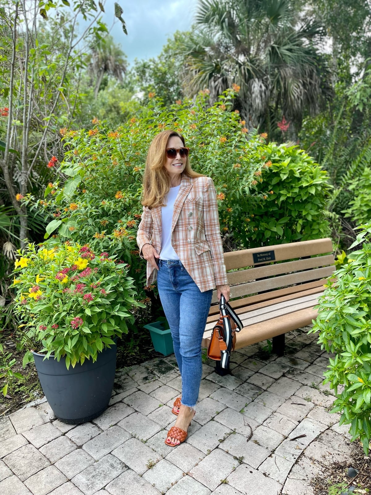 Plaid Blazer with Skinny Jeans and Woven Slides Plaid Blazer with Skinny Jeans and Woven Slides — Classy Casual Work Outfits