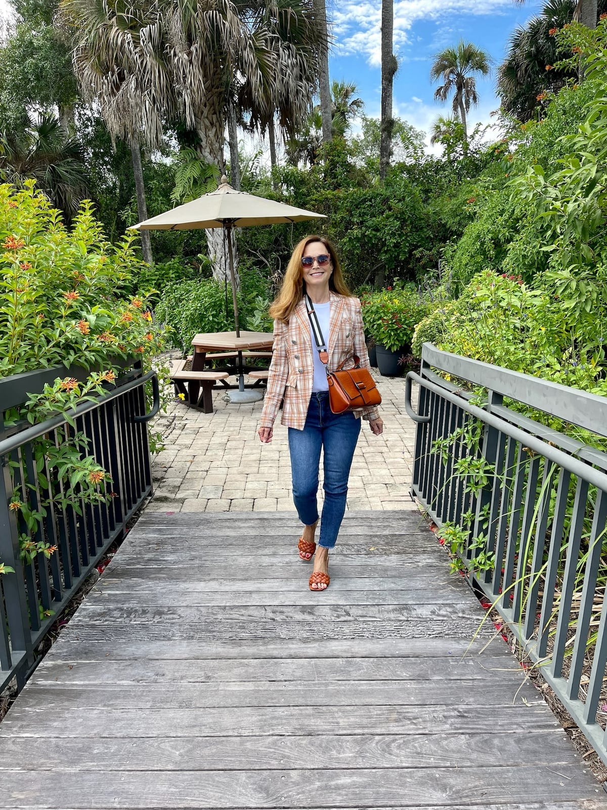 Plaid Blazer with Slim Jeans and Orange Heels Plaid Blazer with Slim Jeans and Orange Heels — Classy Casual Work Outfits
