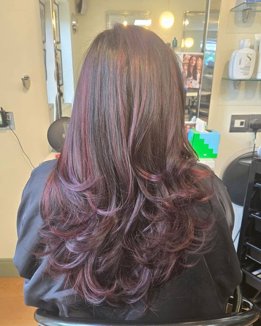 Mid-Back Length Dark Brown With Cherry Balayage — Classy Cherry Balayage