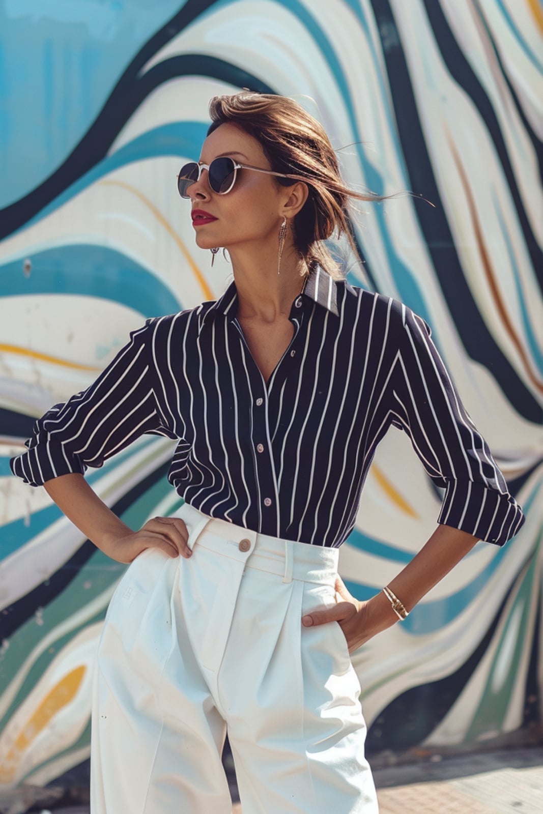 Striped Button-Down Shirt and White Wide Leg Trousers for Casual Day Striped Button-Down Shirt and White Wide Leg Trousers for Casual Day — Classy Chill Outfit
