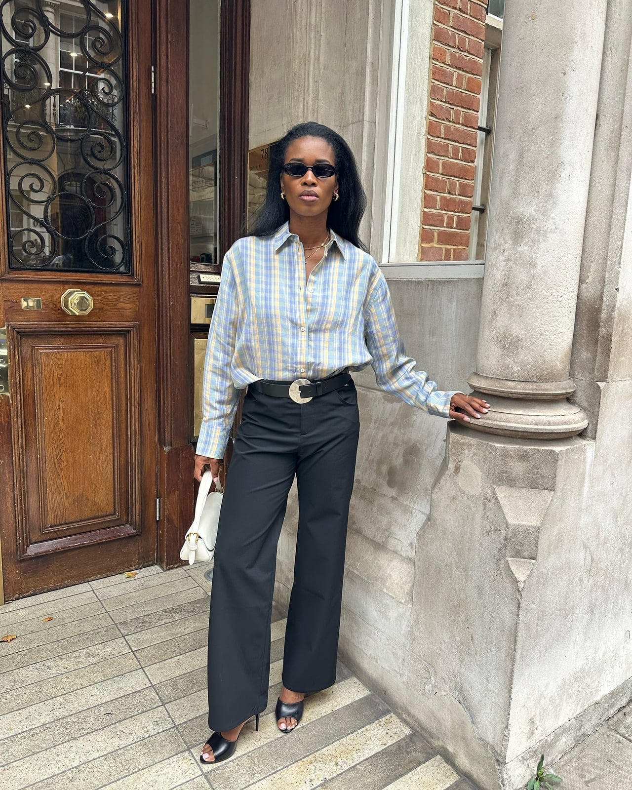 Plaid Shirt and Wide Leg Black Trousers for Smart Casual Plaid Shirt and Wide Leg Black Trousers for Smart Casual — Classy Chill Outfit