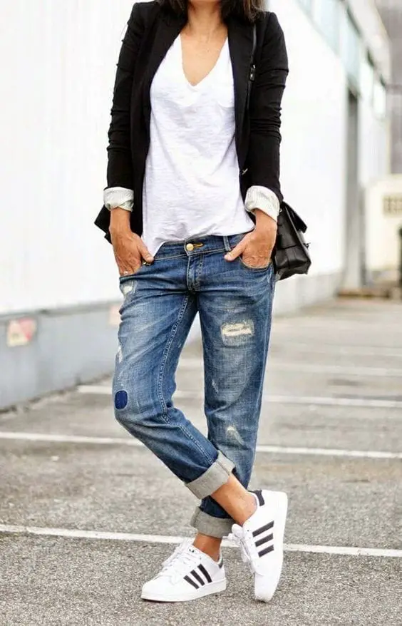 Black Blazer and Distressed Jeans for Casual Everyday Wear Classy Chill Outfit