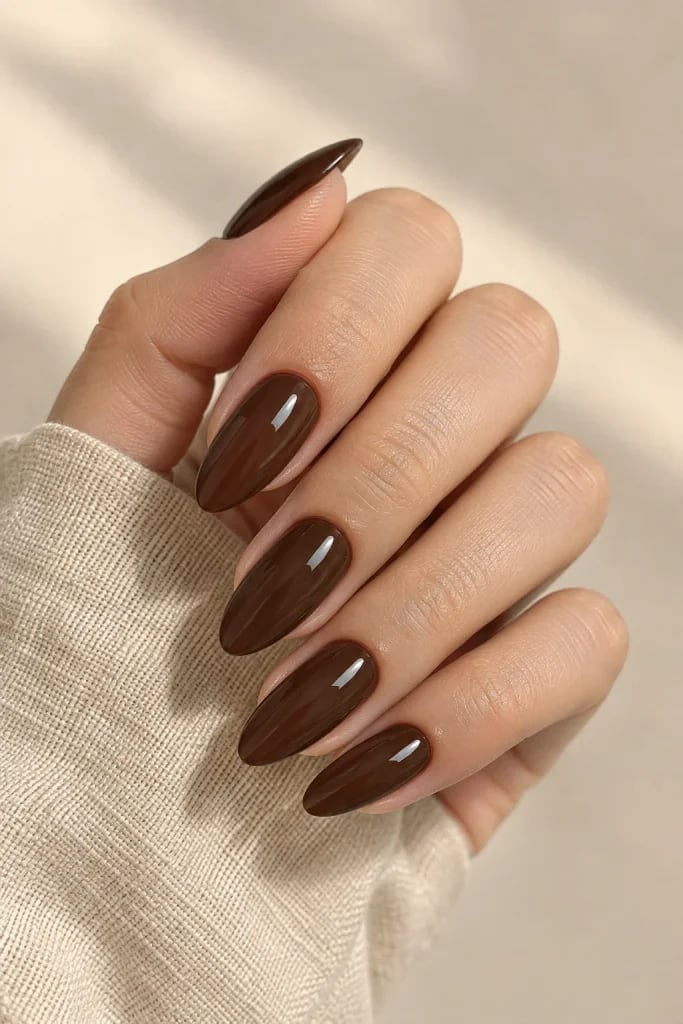 Rich High-Gloss Chocolate Brown Almond Nails Rich High-Gloss Chocolate Brown Almond Nails — Classy Chocolate Nails