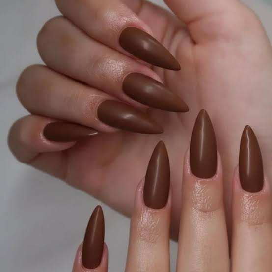Matte Medium Brown Long Stiletto Nails Matte Medium Brown Long Stiletto Nails — Classy Chocolate Nails