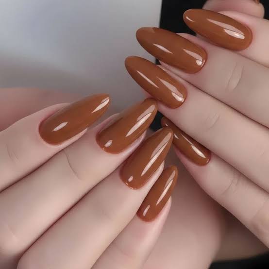 Warm Milk Chocolate Brown Glossy Almond Nails Warm Milk Chocolate Brown Glossy Almond Nails — Classy Chocolate Nails