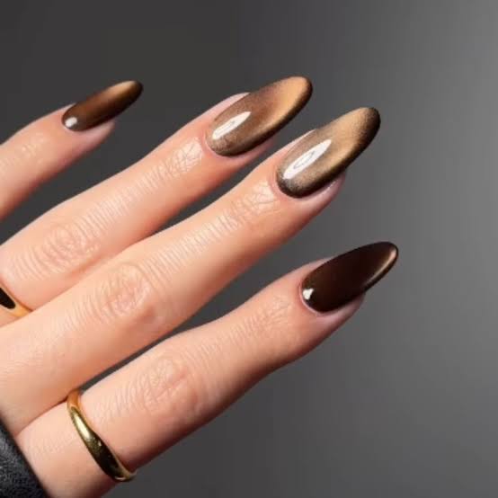 Deep Chocolate Cat-Eye Velvet Almond Nails Deep Chocolate Cat-Eye Velvet Almond Nails — Classy Chocolate Nails