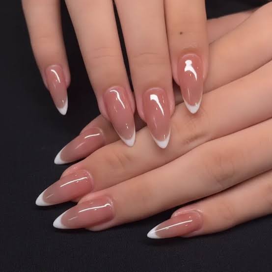 Medium Almond Sheer Pink Nude Thin White French Tip Nails Medium Almond Sheer Pink Nude Thin White French Tip Nails — Classy Clean Girl Nails