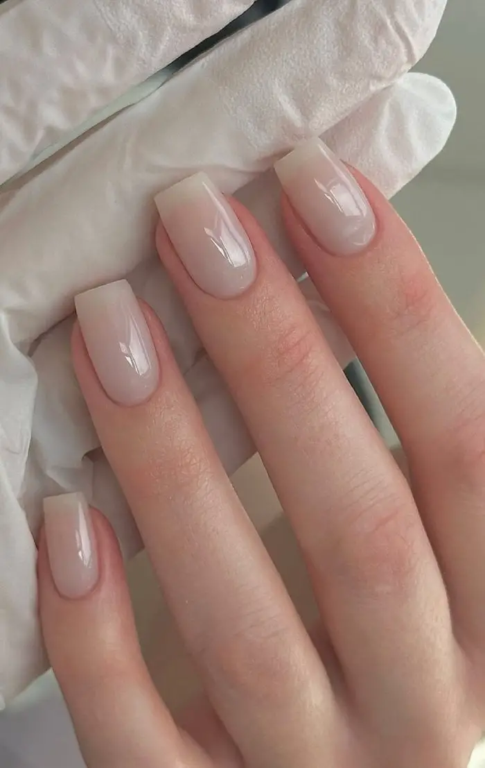 Medium Square Milky White Soft Ombre Nails Medium Square Milky White Soft Ombre Nails — Classy Clean Girl Nails
