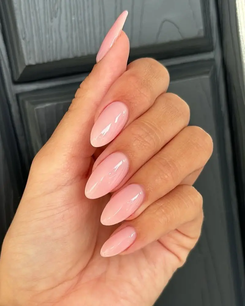 Medium Almond Sheer Milky Pink Glossy Nails, Close-Up Take Medium Almond Sheer Milky Pink Glossy Nails, Close-Up Take — Classy Clean Girl Nails
