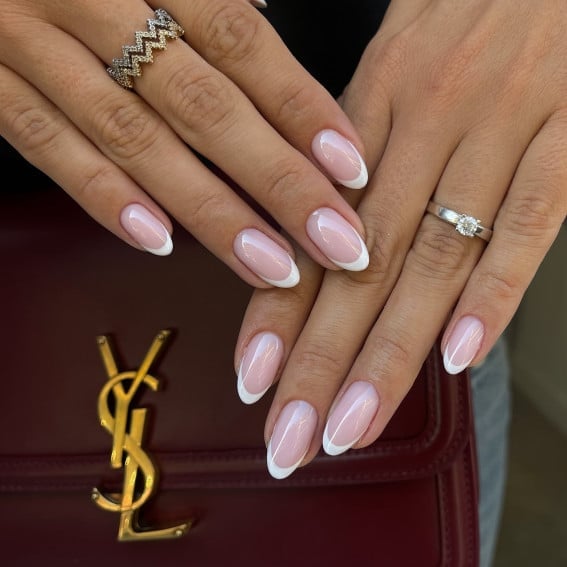 Medium Almond Classic French Manicure Glossy Nails Medium Almond Classic French Manicure Glossy Nails — Classy Clean Girl Nails