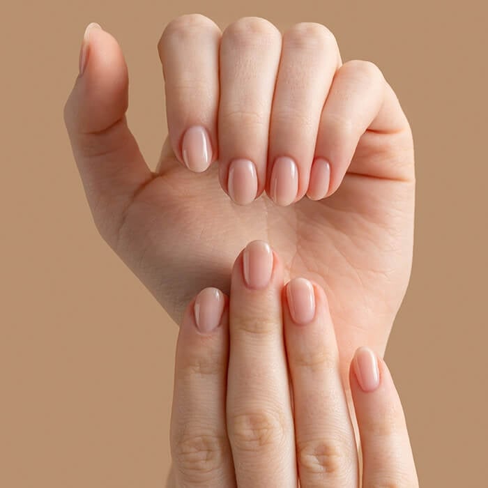 Short Oval Uniform Sheer Nude Pink Glossy Nails, Close-Up Take Short Oval Uniform Sheer Nude Pink Glossy Nails, Close-Up Take — Classy Clean Girl Nails