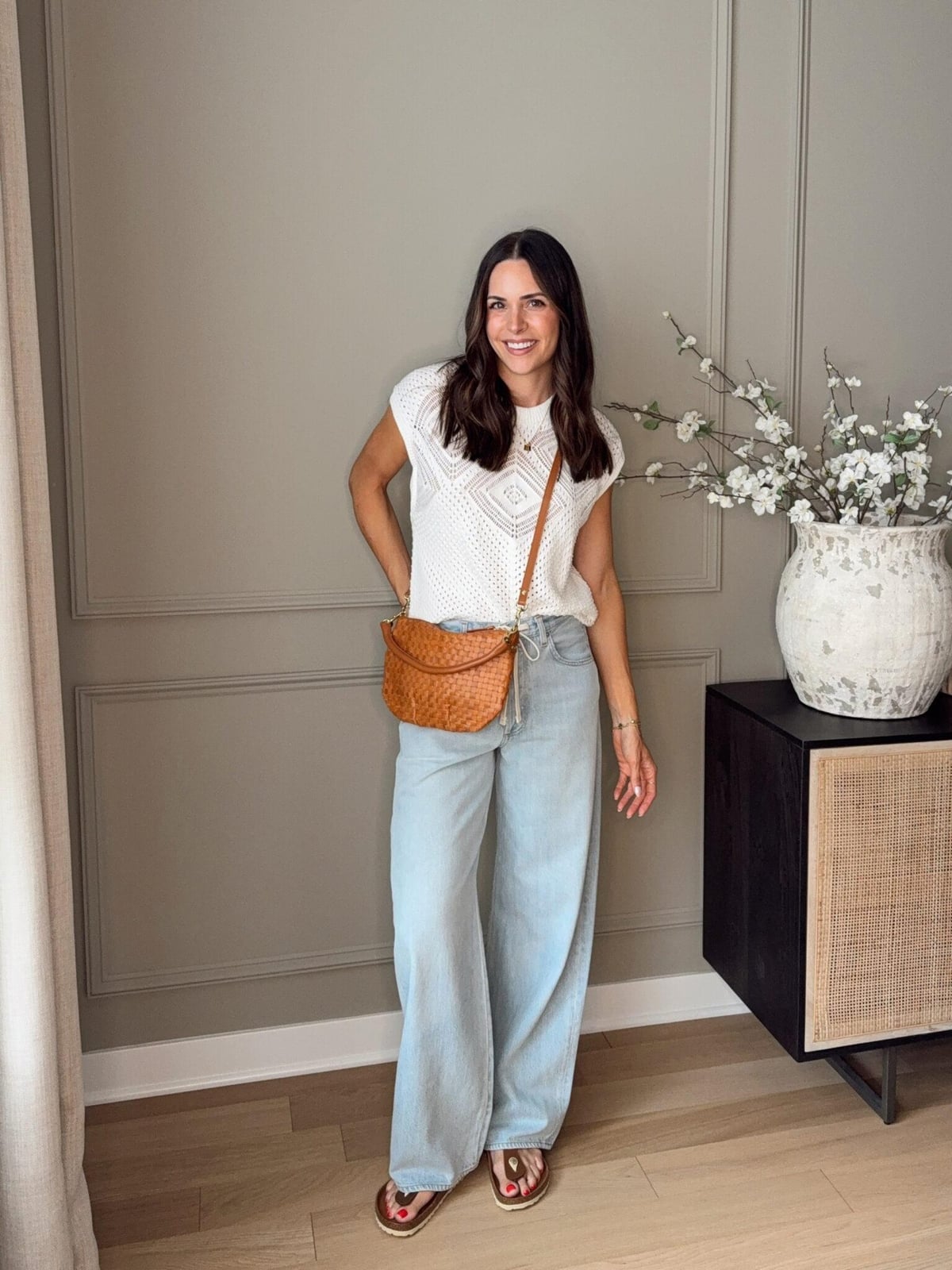 Light Blue Wide-Leg Jeans with a Textured Knit Top for Casual Wear Classy Comfy Outfits