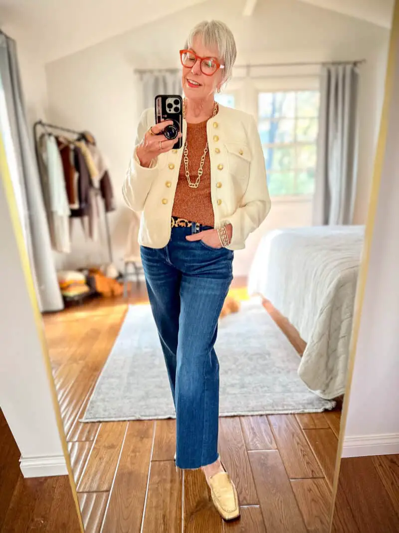Blue Straight-Leg Jeans with a Boucle Jacket for Smart Casual Blue Straight-Leg Jeans with a Boucle Jacket for Smart Casual — Classy Comfy Outfits
